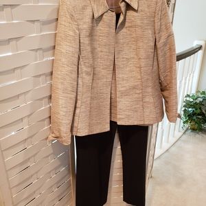 Kasper 3 Piece Suit Gold tone jacket, cami and black dress pants. Sz 12